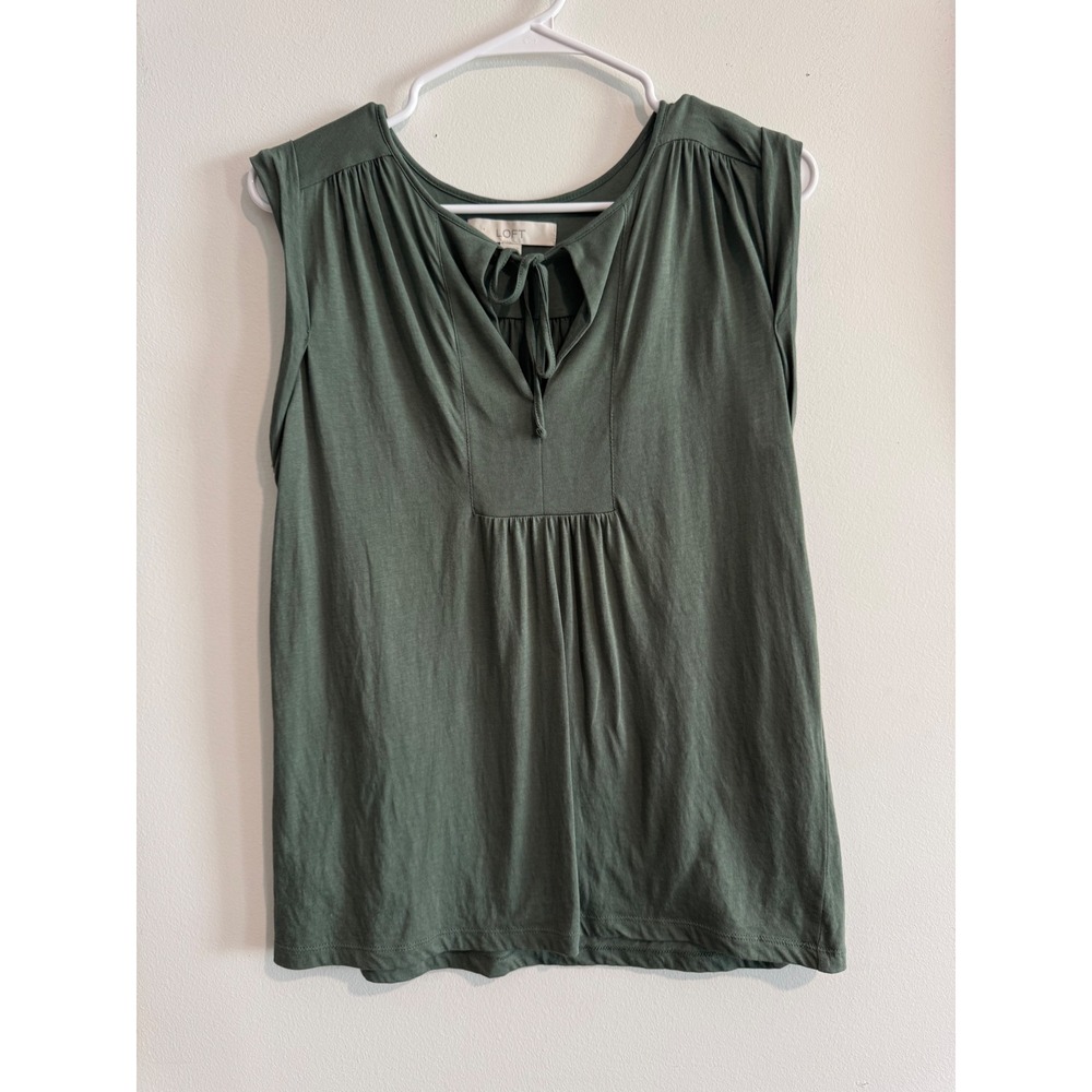 Summer tank Loft Tie-Neck Pleated Knit Shell Women S Green Sleeveless Casual Top